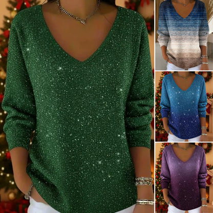 💥Božična uspešnica 50%👚【S-5XL】Nova ženska majica z dolgimi rokavi in V-izrezom, jesen/zima 2025