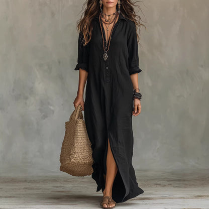 【¡Oferta por tiempo limitado al 50%!】👗 Vestido largo 2026, con cuello, abertura frontal, elegante y cómodo.