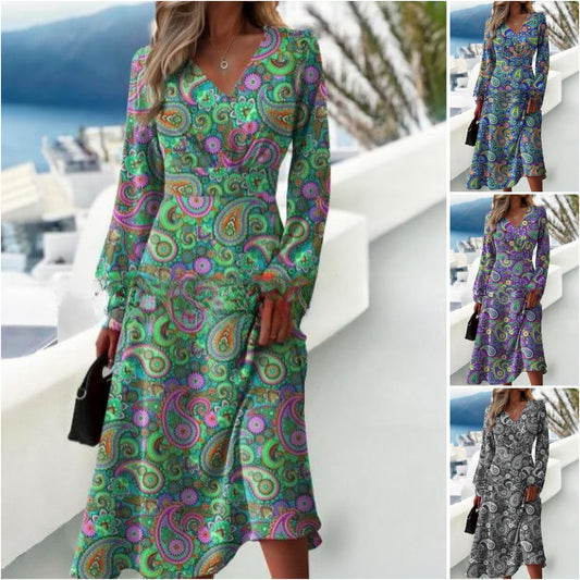 🔥Nowość🔥Modna sukienka z dekoltem w kształcie litery V, zapinana na zamek z bocznymi szwami✅Swobodna i modna