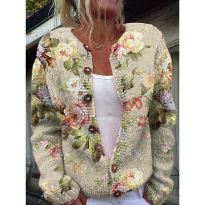 🔥🌷【50% zniżki✨】【S-5XL】Nowy zimowy damski sweter kardigan w stylu retro z eleganckim nadrukiem