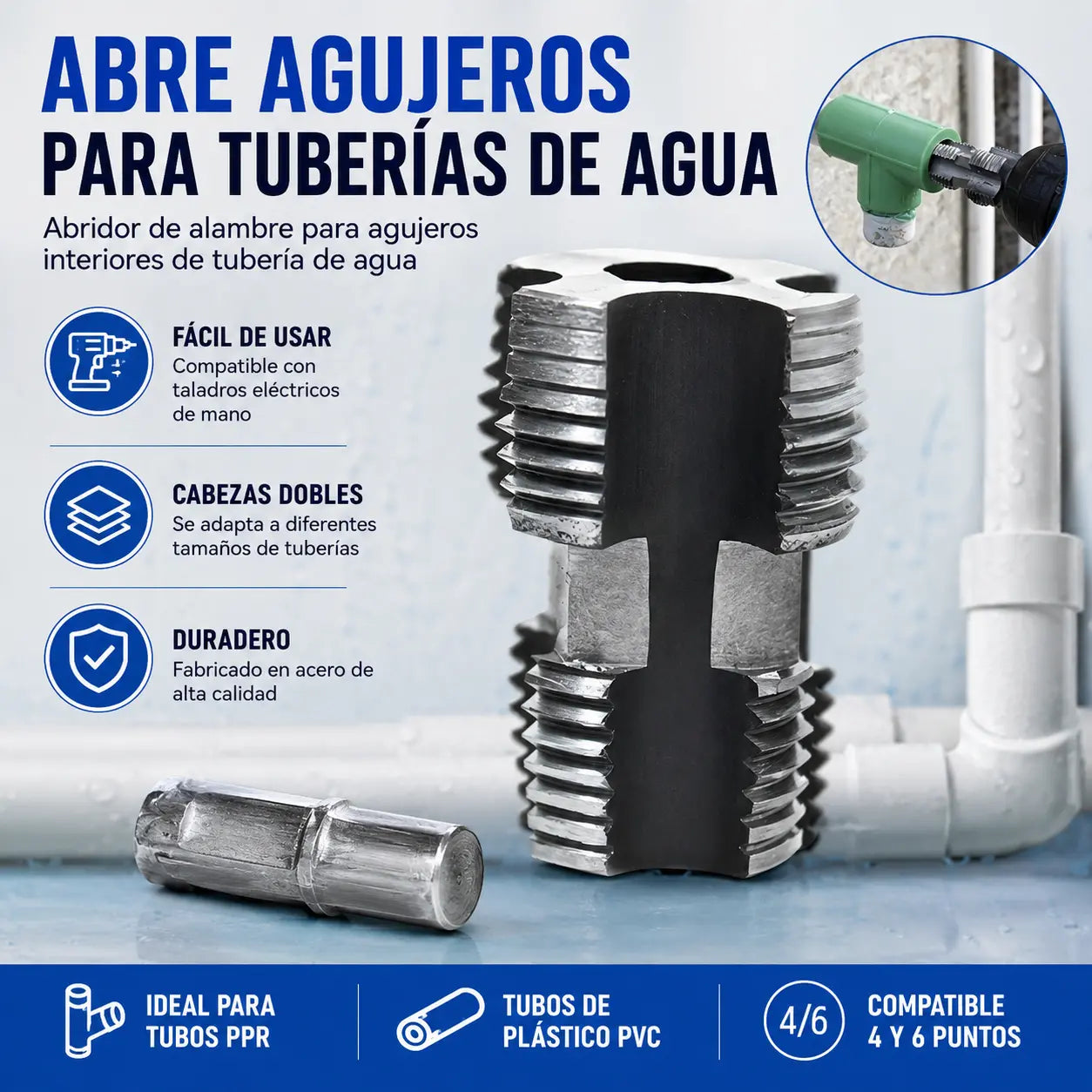 💧【Juego de herramientas para abrir roscas internas + orificios de roscas externas】 Accesorio de Roscado para Tuberías de Agua ✅️Pago contra entrega