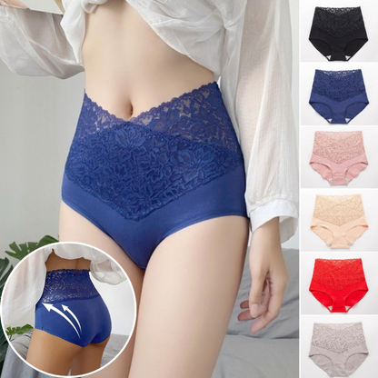 🔥【Kup 3, otrzymaj 3 gratis】👙Damskie antybakteryjne bawełniane koronkowe majtki z wysokim stanem - seksowna koronka, materiał bawełniany