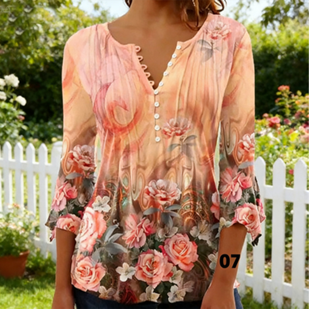 🌸✨【Solo hoy -50%！！】【S-5XL】🌺Top con cuello en V y mangas florales, estilo delicado y romántico