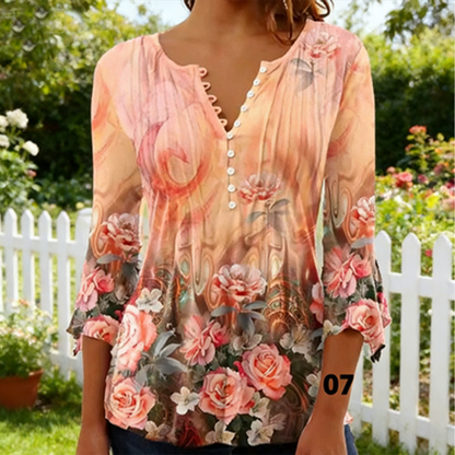 🌸✨【Solo hoy -50%！！】【S-5XL】🌺Top con cuello en V y mangas florales, estilo delicado y romántico