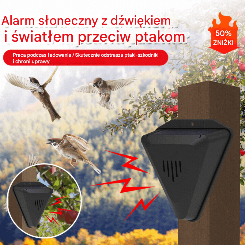 🔥Uniwersalny alarm dźwiękowy i świetlny odstraszający ptaki na energię słoneczną do sadów, stawów rybnych i pól ryżowych，📣Łatwy w montażu i ochronie upraw