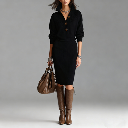 🔥🍁【S-3XL】2025 Nowa europejska i amerykańska sukienka dzianinowa z kołnierzykiem w nowym stylu