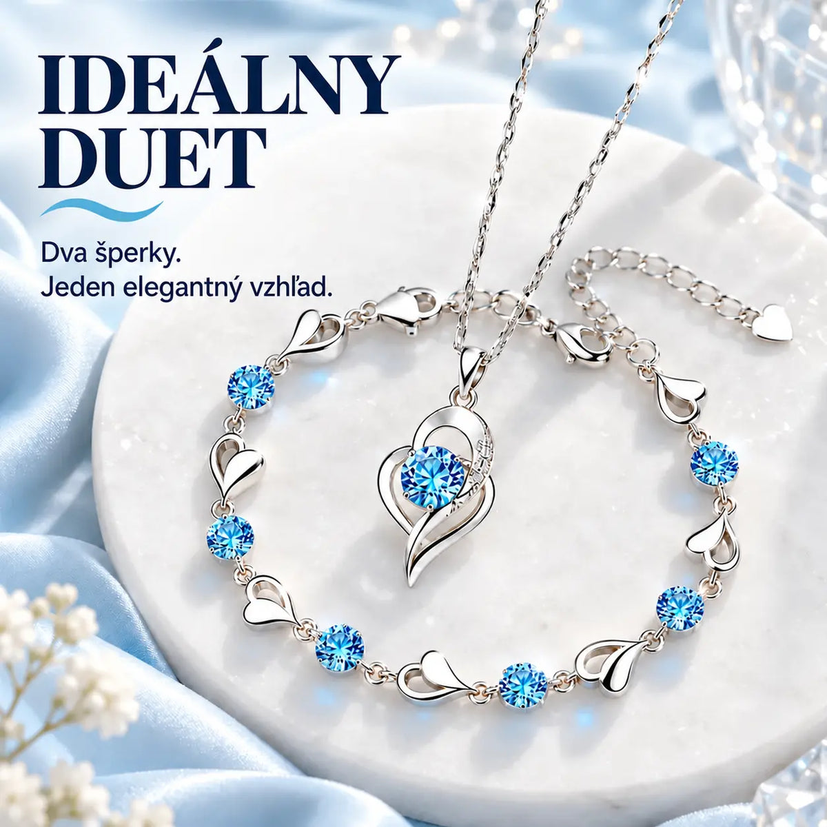 ✨ 💎 Náramok zo striebra 925 + náhrdelník „Srdce oceánu“ – elegantná sada šperkov