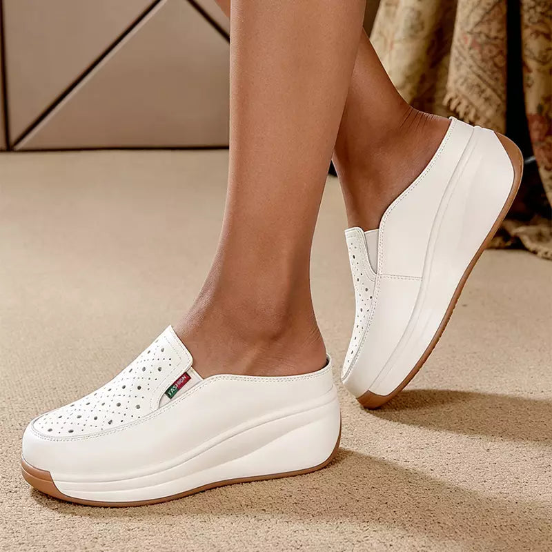 Mules de piel auténtica con un diseño ergonómico y suela gruesa que proporciona un cuidado integral para tus pies: transpirables, fáciles de poner y quitar, ¡y sin dolor! ✨