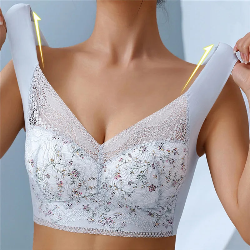 💕🎁 【40 kg-100 kg】Bezszwowy biustonosz z lodowego jedwabiu w dużym rozmiarze, oddychający i regulowany