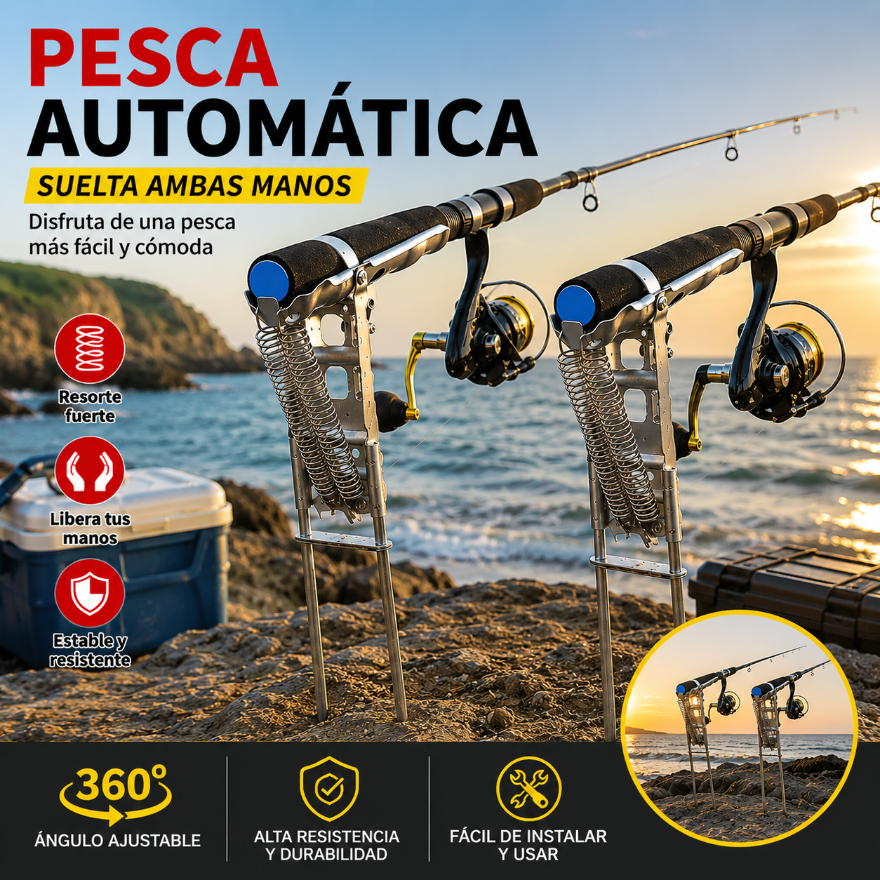 🔥🎣 Retractor automático para caña de pescar, soporte retráctil automático para caña de pescar con resorte ✅️Pago contra entrega