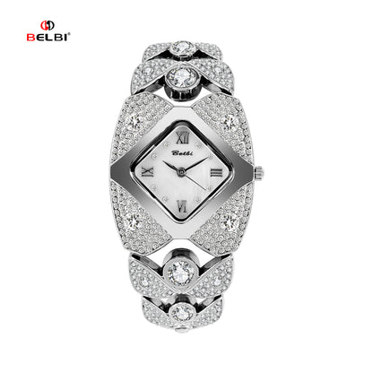 ⏳Oferta ograniczona czasowo⌛ Zegarek kwarcowy w stylu vintage dla kobiet⌚, inkrustowany błyszczącymi kamieniami szlachetnymi✨