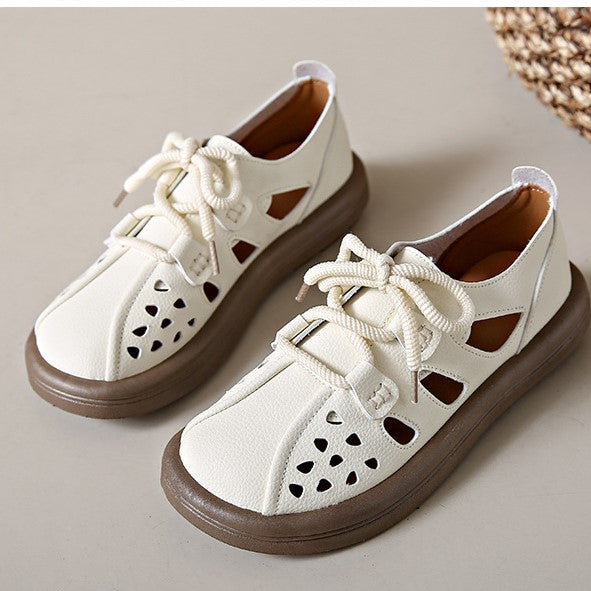 💋【35-42】Sandały damskie wykonane z miękkiej skóry, oddychające buty retro hollow-3923588