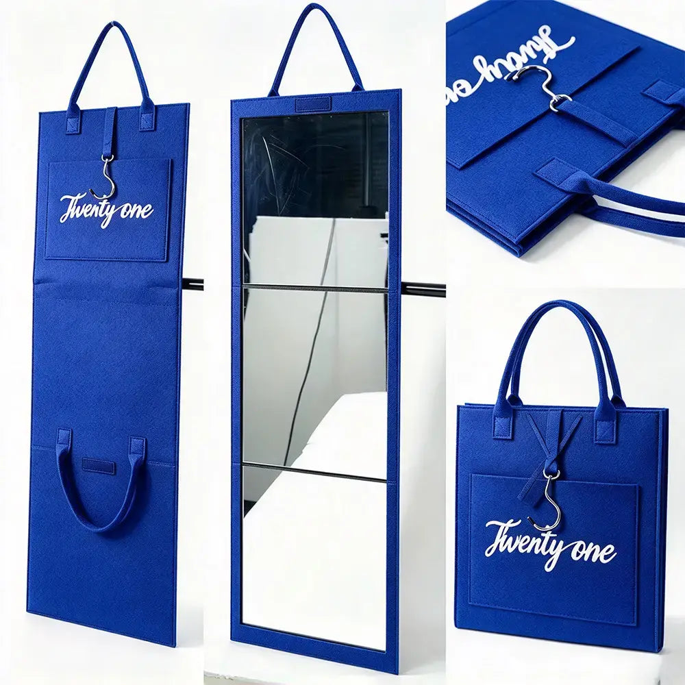👗👜 Sklopivo, prijenosno putno ogledalo pune visine, opremljeno ručkom za nošenje i zaštitnom futrolom od filca otpornom na udarce – dizajnirano poput mape ✨