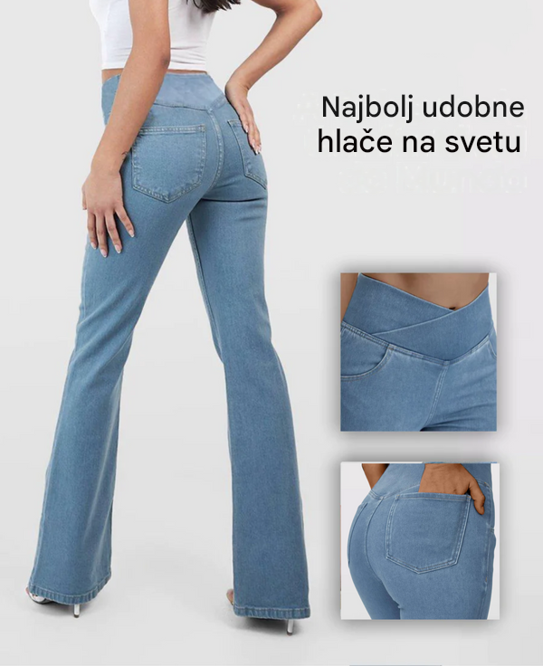 🌸👖【XS-4XL】Oprijete kavbojke z visokim pasom in razširjenimi hlačami za oblikovanje zadnjice