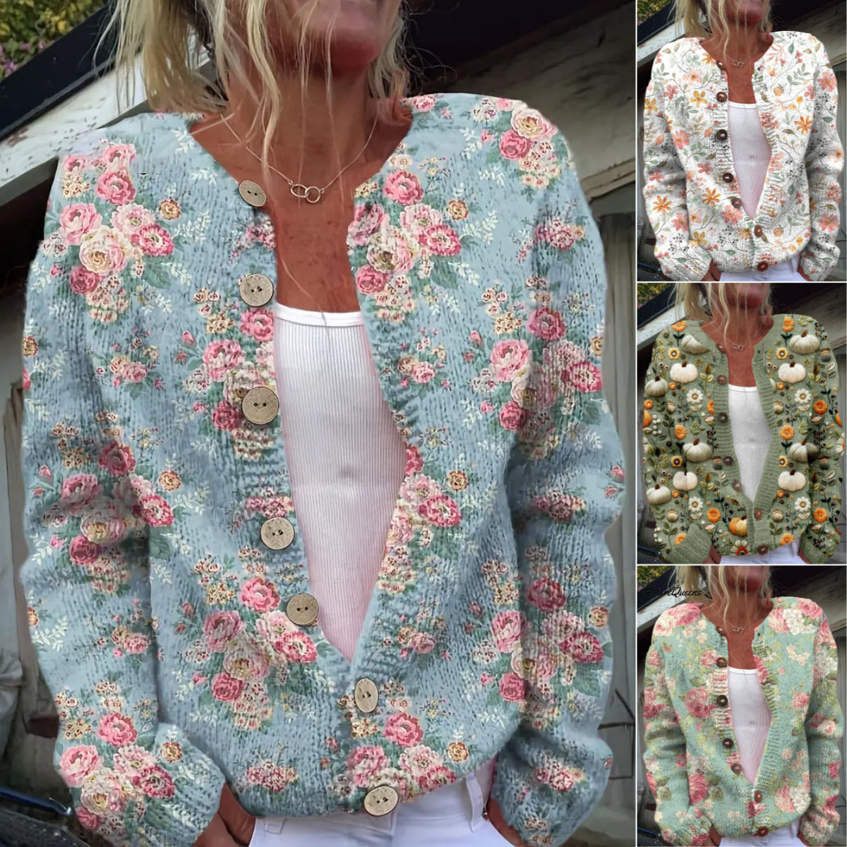 🔥🌷【50% zniżki✨】【S-5XL】Nowy zimowy damski sweter kardigan w stylu retro z eleganckim nadrukiem