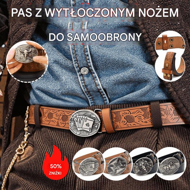 🎁👍Męski pasek z wytłoczeniami i wbudowanym nożem