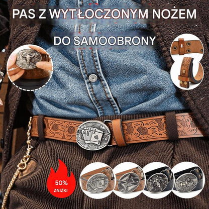 🎁👍Męski pasek z wytłoczeniami i wbudowanym nożem
