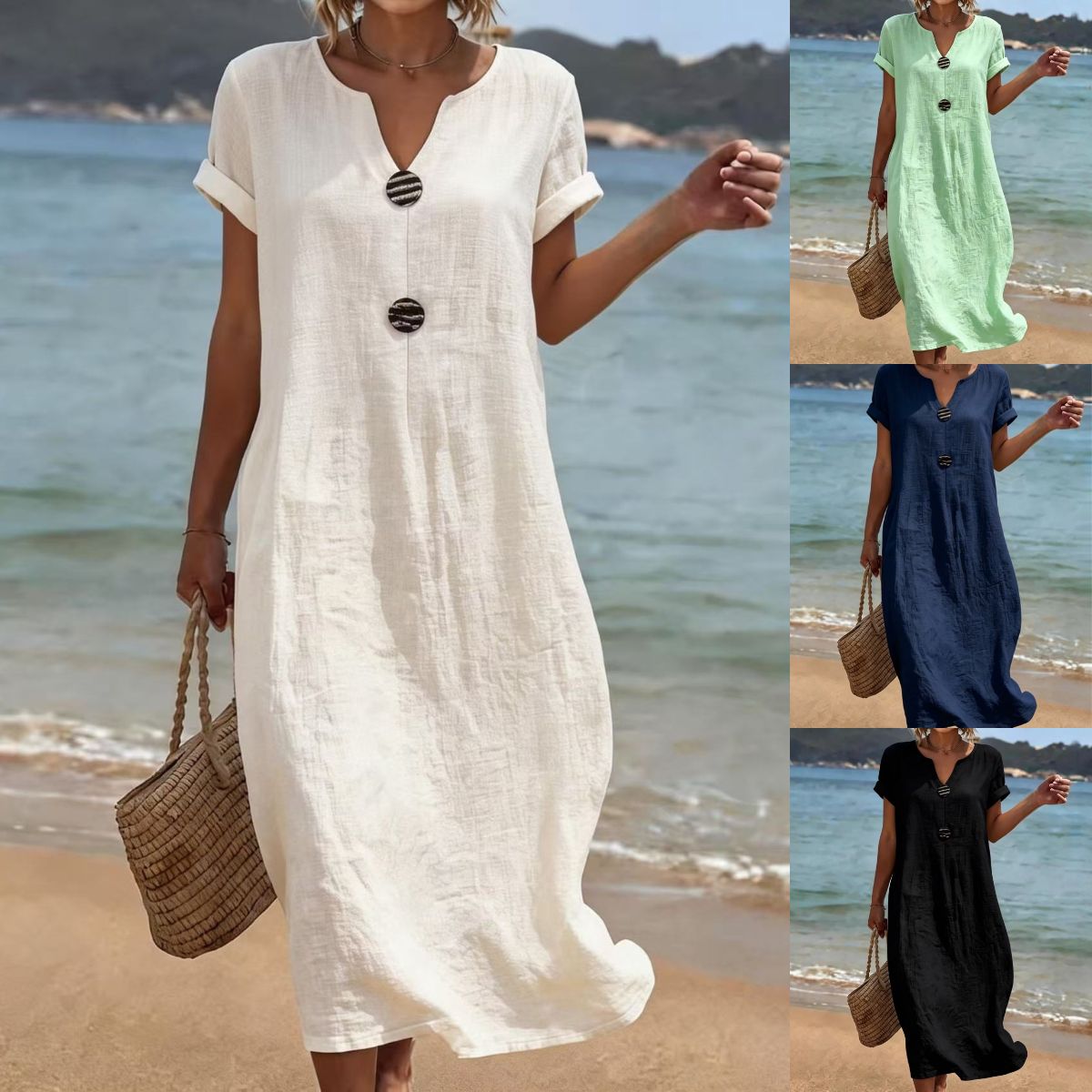 ✨【S-3XL】Vestido elegante de lino y algodón – Comodidad y frescura