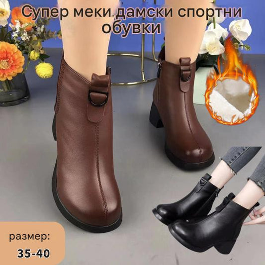 🧊Супер цена, горещ продавач⛄【35-40】2025 есен и зима нови дамски ботуши от мека кожа Martin с кадифе, топли и дебели 