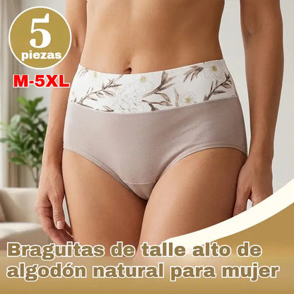 🩲【Conjunto de 5 piezas】Braguitas de encaje de talle alto, antibacterianas y protectoras ✅️Pago contra entrega