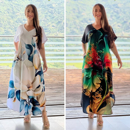 💐【S–5XL】2025 Europejska i amerykańska damska miękka i elegancka sukienka z mieszanki bawełny i jedwabiu, 🌷lekka i elegancka, 🌷smukła i wygodna, 🌷elegancka i komfortowa