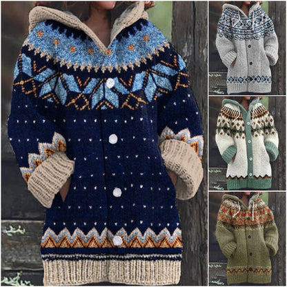 🔥✨【50% отстъпка🎉】【S-5XL】Ново есенно/зимно елегантно цветно ретро яке с качулка