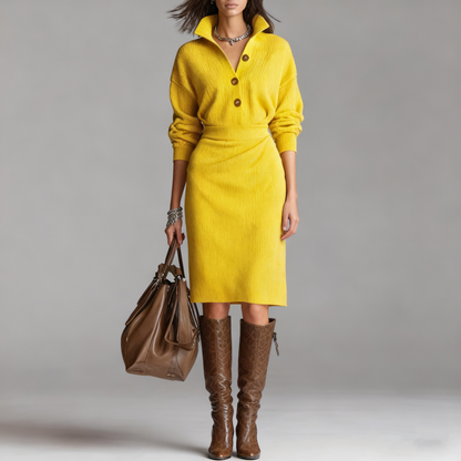 🔥🍁【S-3XL】2025 Nowa europejska i amerykańska sukienka dzianinowa z kołnierzykiem w nowym stylu