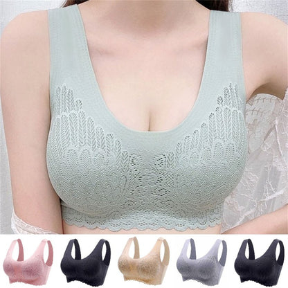 💖🔥【Plačilo ob dostavi】🔥【Komplet 3 kosov】Izvrsten čipkast brezšivni modrček iz ledene svile, brez kosti