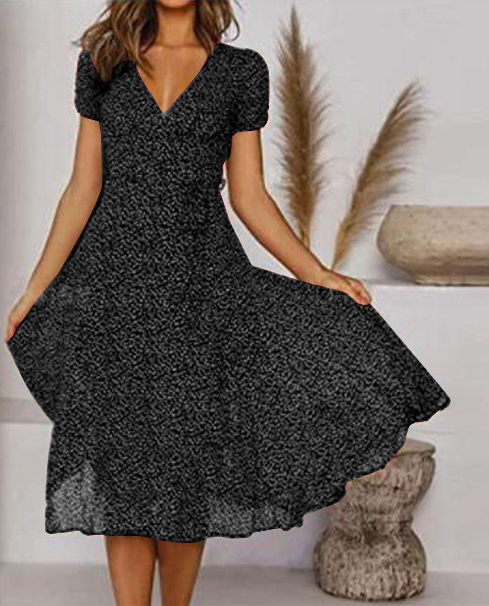🌈👗 50% zniżki🔥【40-100 kg】Sukienka z krótkim rękawem, dekoltem w serek i wzorem w groszki, duże rozmiary ✅️Płatność przy odbiorze