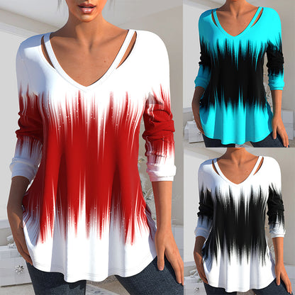 🔥✨【S-3XL】2025 Jesień Nowy damski top z długim rękawem i dekoltem w serek z nadrukiem