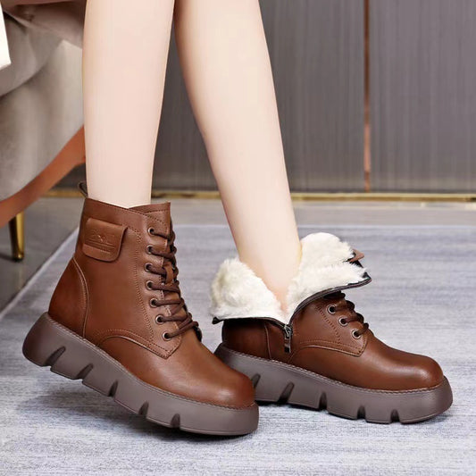 ⛄️👢【35-40】2024 nowe modne zimowe damskie buty z grubą podeszwą, wysokiej jakości skóry-3824481