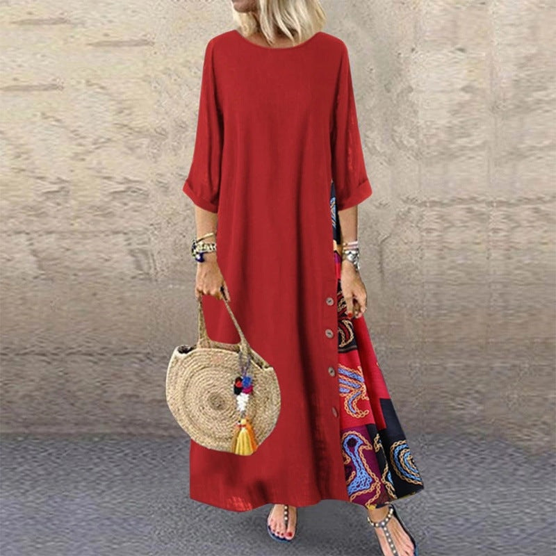 🌾💕[M-5XL] Nowa lniana sukienka w stylu retro z rękawami o średniej długości – miękka i przyjemna w dotyku