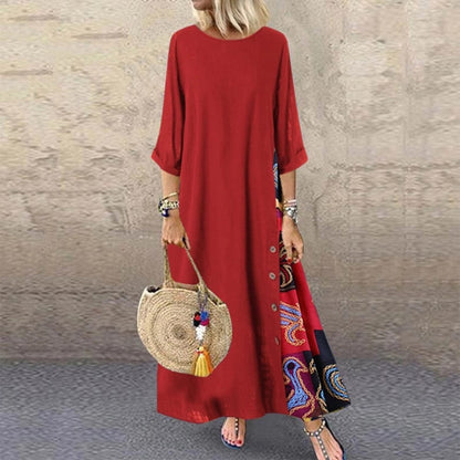 🌾💕[M-5XL] Nowa lniana sukienka w stylu retro z rękawami o średniej długości – miękka i przyjemna w dotyku