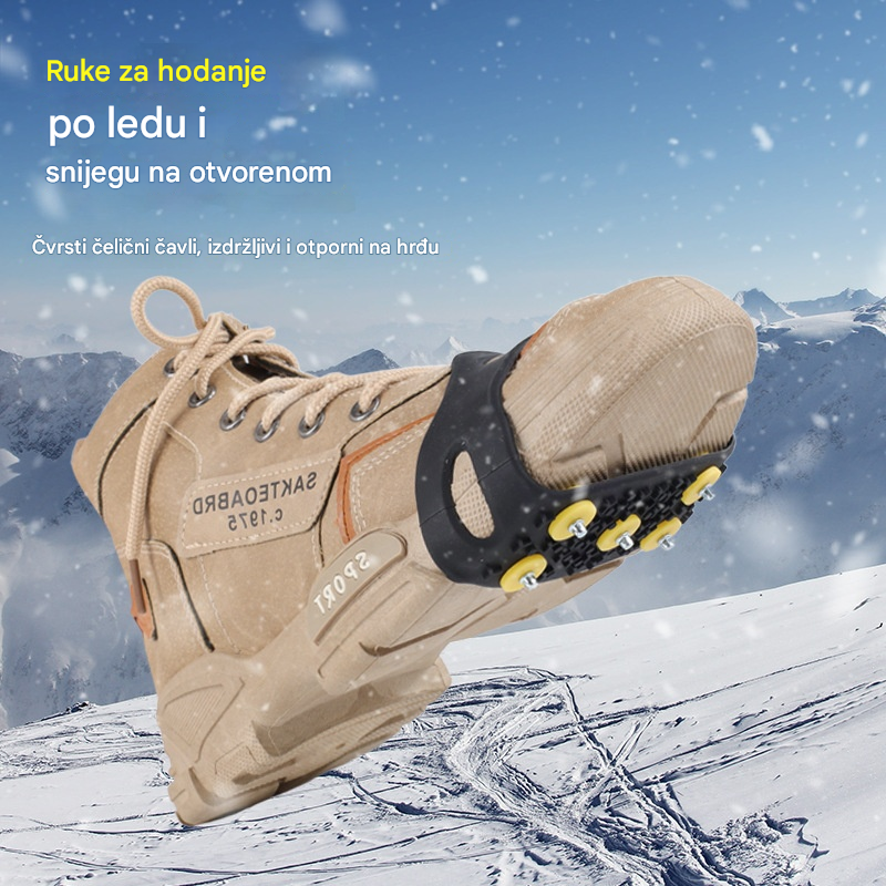 👴🚶🏔️❄️Kupite 2, dobijte 2 gratis🔥Nevidljivi protuklizni rukavi za dereze s 5 zubaca, vanjske dereze, pogodne za planinarenje po snijegu, planinarenje, penjanje po stijenama i zimske ledene površine, obavezni dio za starije osobe.