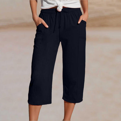 🔥✨【50% zniżki】Nowe letnie damskie spodnie capri z plisami, wykonane z bawełny i lnu, w jednolitym kolorze