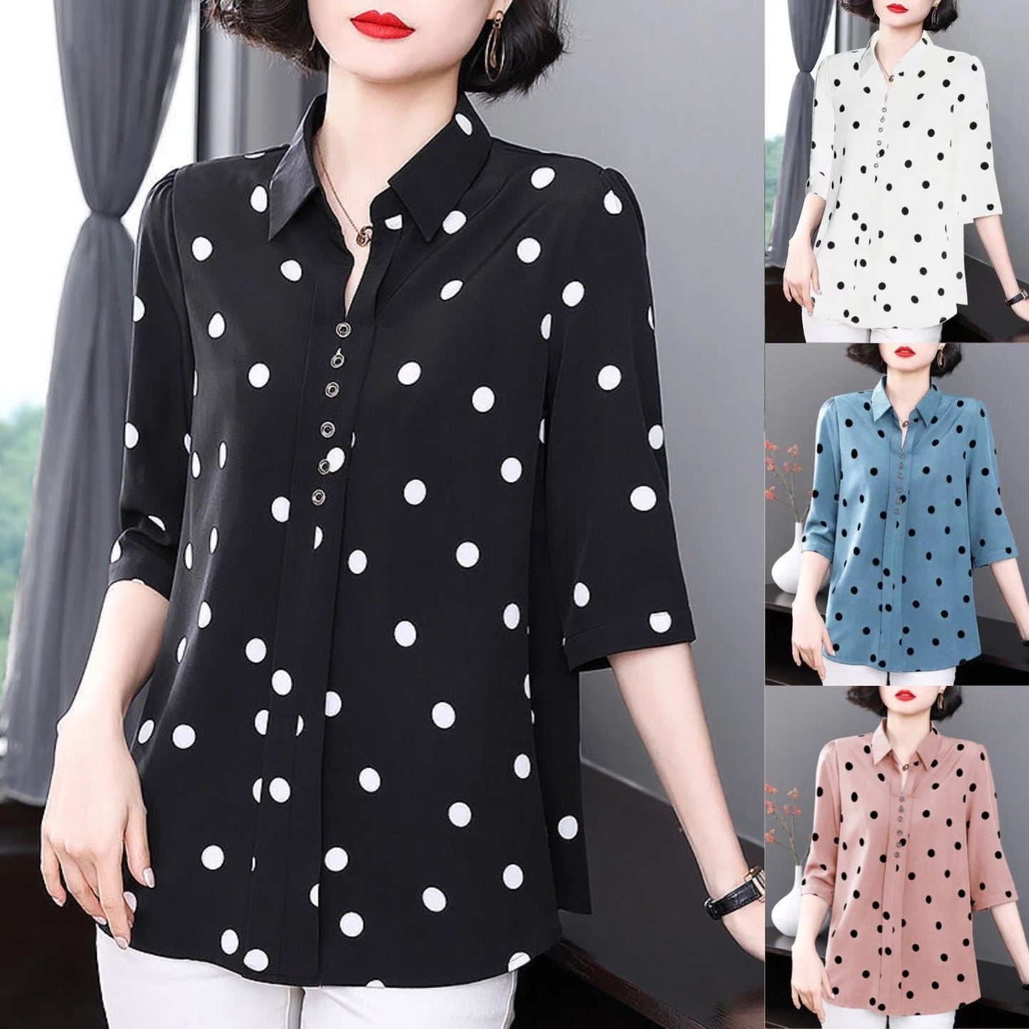 🔥✨【Ograniczona ilość】🔥【M-5XL】2025 nowa damska koszula z szyfonu z długim rękawem i kropkami, modna i uniwersalna