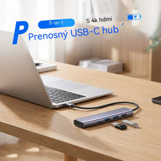 🔌✨ 5v1 prenosný USB-C hub s výstupom 4K HDMI 🎥💻