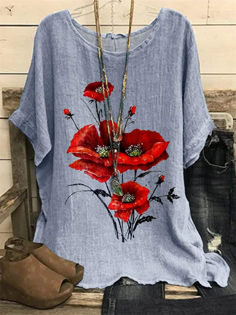 【S-6XL】 2025 Nowy T-shirt z bawełny lnianej z nadrukiem temperamentu-3931282