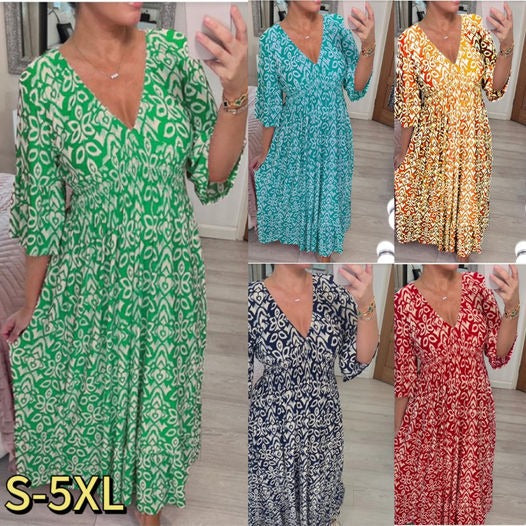 ✨💃【S-5XL】Sukienka w stylu boho z dekoltem w serek, modna na lato