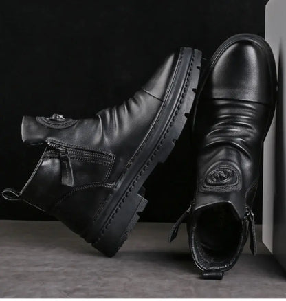 🔥😎💥【39-44】 Nowe brytyjskie skórzane wysokie buty męskie z grubą podeszwą
