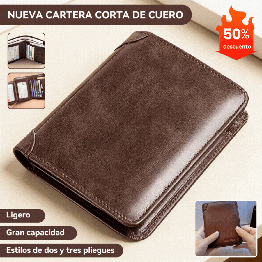 🐂✨ Nueva cartera de cuero genuino para hombre, múltiples ranuras para tarjetas, diseño antirrobo.
