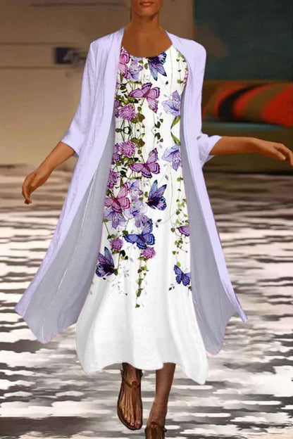 🌻 Descuento -50% 🔥🔥【40-120 kg】Nuevo vestido de mujer con estampado floral, vestido de dos piezas con escote redondo ✅Pago contra entrega