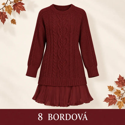 Elegantné pletené šaty s plisovaným lemom — pohodlný štýl na chladnejšie dni, dostupné vo veľkostiach S–3XL.