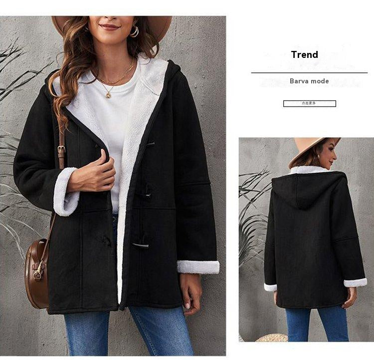 👗🎀【Plačilo ob dostavi】💥Elegantna in topla ženska semišasta jakna s kapuco, primerna za vsakodnevno nošenje pozimi.