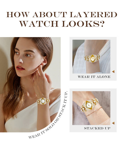 ⏳Oferta ograniczona czasowo⌛ Zegarek kwarcowy w stylu vintage dla kobiet⌚, inkrustowany błyszczącymi kamieniami szlachetnymi✨