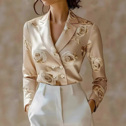 🔥🌷【Nowość na rok 2026✨】【S-2XL】Stylowa i elegancka koszula z długim rękawem i nadrukiem w kwiaty w stylu francuskim, dwurzędowa