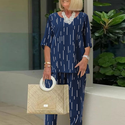 Nowość 👚👖【Topy + Spodnie】💕[S-5XL] 2025 Wiosna i Lato nowy modny okrągły dekolt pięciopunktowe rękawy luźny dwuczęściowy garnitur