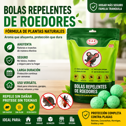 🌿✨【50 bolas】Potentes bolas repelentes de roedores e insectos, con ingredientes de origen vegetal, seguras para humanos y mascotas.✅️Pago contra entrega