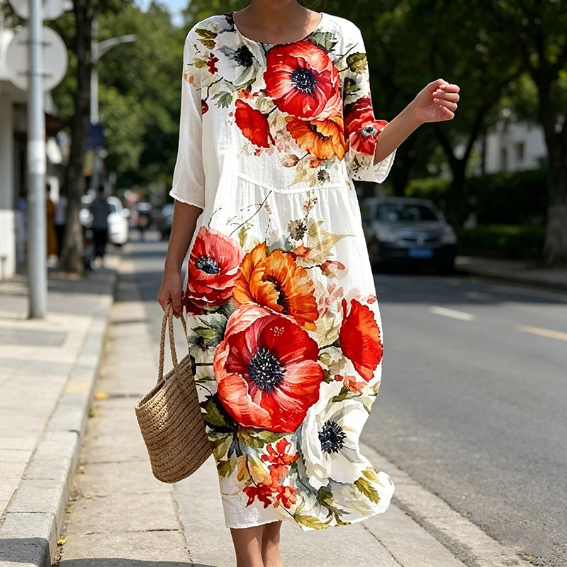 🌸🌸【50% de descuento】🔥【S-8XL】 2026 nuevo vestido con estampado de flores y cuello