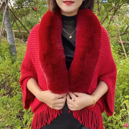 🔥🔥 Cardigan tricotat cald, cu șal, guler de blană, 2025